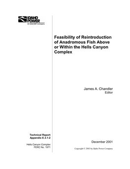 (E.3.1-2) (Executive Summary) Feasibility of Reintroduction of Anadromous Fish Above Or Within the Hells Canyon Complex