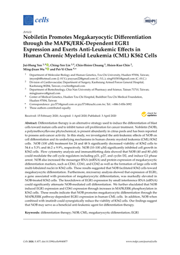 Nobiletin Promotes Megakaryocytic Differentiation Through the MAPK/ERK-Dependent EGR1 Expression and Exerts Anti-Leukemic Effect