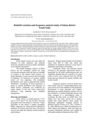 Rainfall Variation and Frequency Analysis Study of Salem District Tamil Nadu