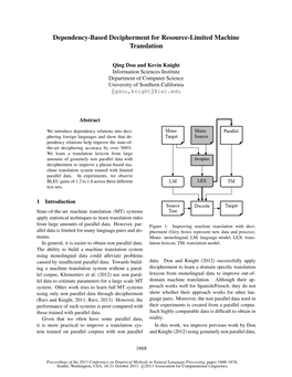 Dependency-Based Decipherment for Resource-Limited Machine Translation