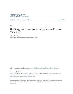 The Songs and Sonets of John Donne: an Essay on Mutability