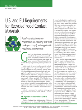 U.S. and EU Requirements for Recycled Food Contact Materials