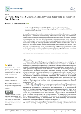 Towards Improved Circular Economy and Resource Security in South Korea