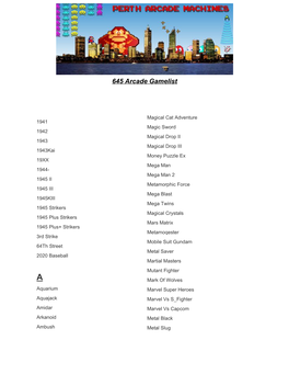 645 Arcade Gamelist
