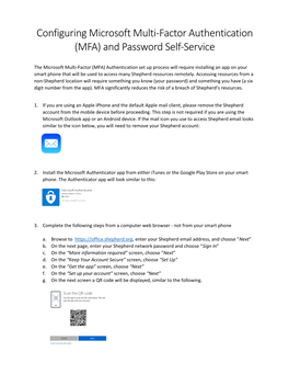 Configuring Microsoft Multi-Factor Authentication (MFA) and Password Self-Service