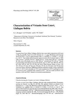 Characterization of Vivianite from Catavi, Llallagua Bolivia