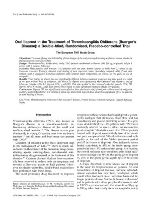 Oral Iloprost in the Treatment of Thromboangiitis Obliterans (Buerger's Disease): a Double-Blind, Randomised, Placebo-Controlled Trial