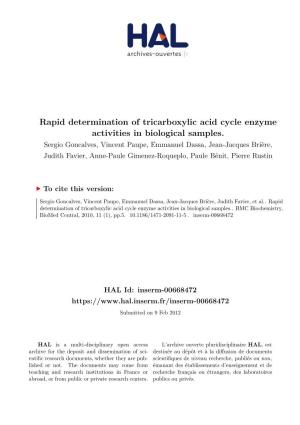 Rapid Determination of Tricarboxylic Acid Cycle Enzyme Activities in Biological Samples