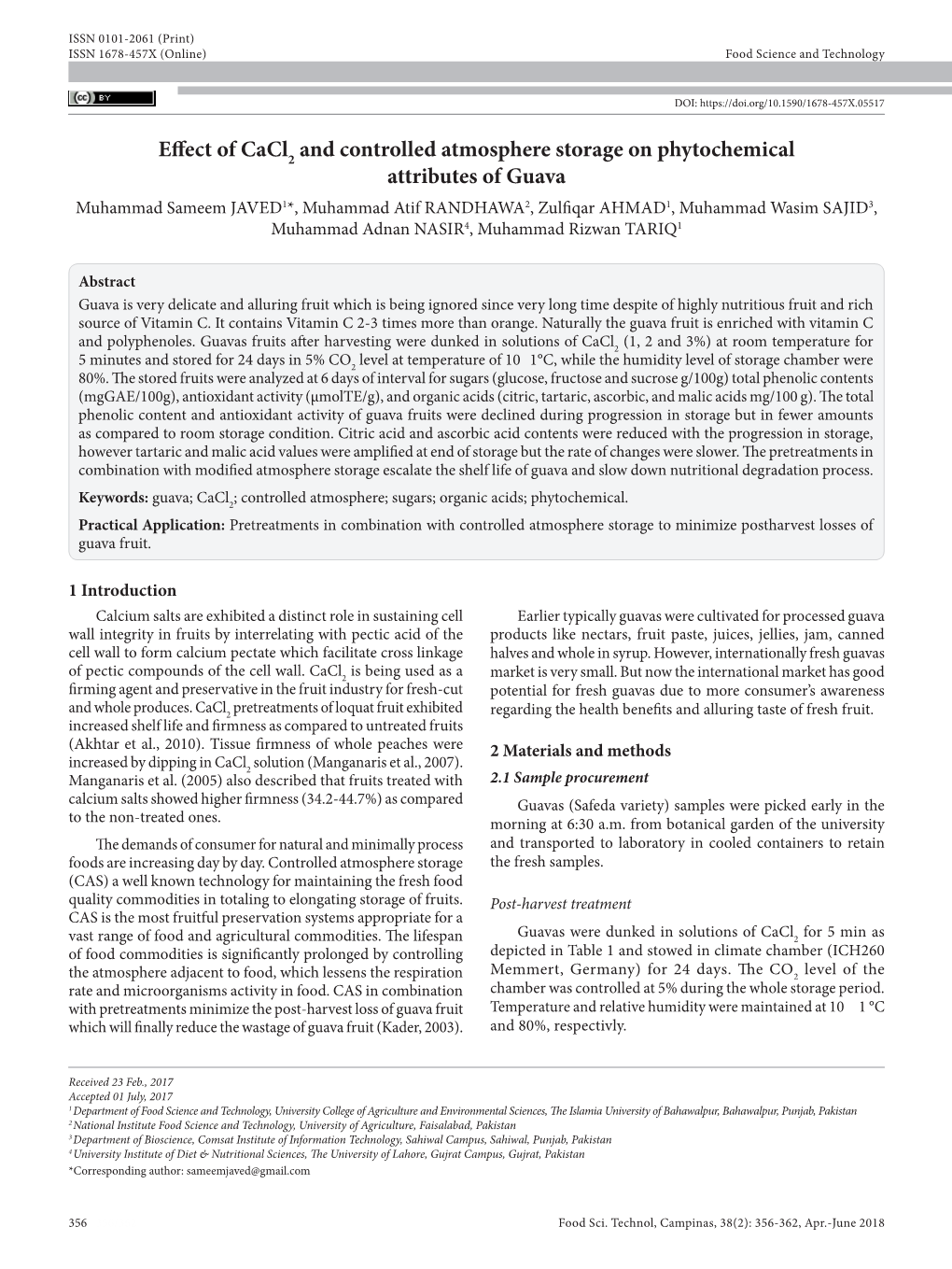 Effect of Cacl2 and Controlled Atmosphere Storage On