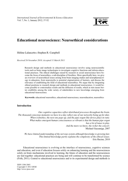 Educational Neuroscience: Neuroethical Considerations
