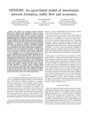 GENESIS: an Agent-Based Model of Interdomain Network Formation, Trafﬁc ﬂow and Economics