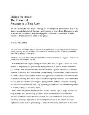Sliding for Home: the Rhetorical Resurgence of Pete Rose