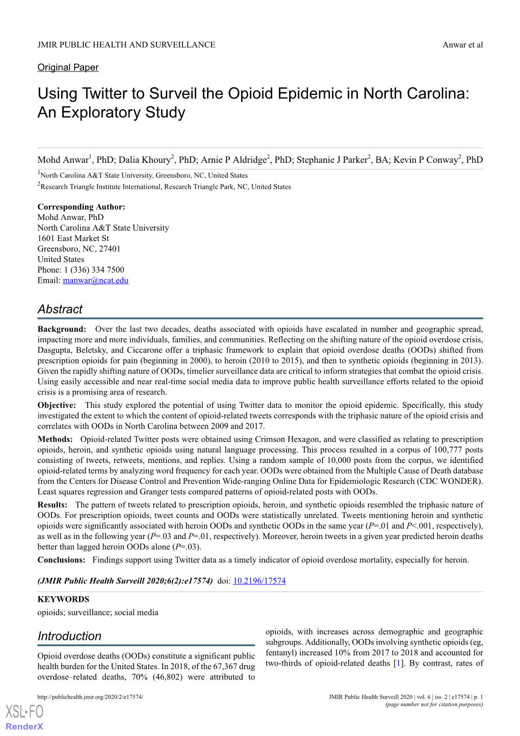 Using Twitter to Surveil the Opioid Epidemic in North Carolina: an Exploratory Study