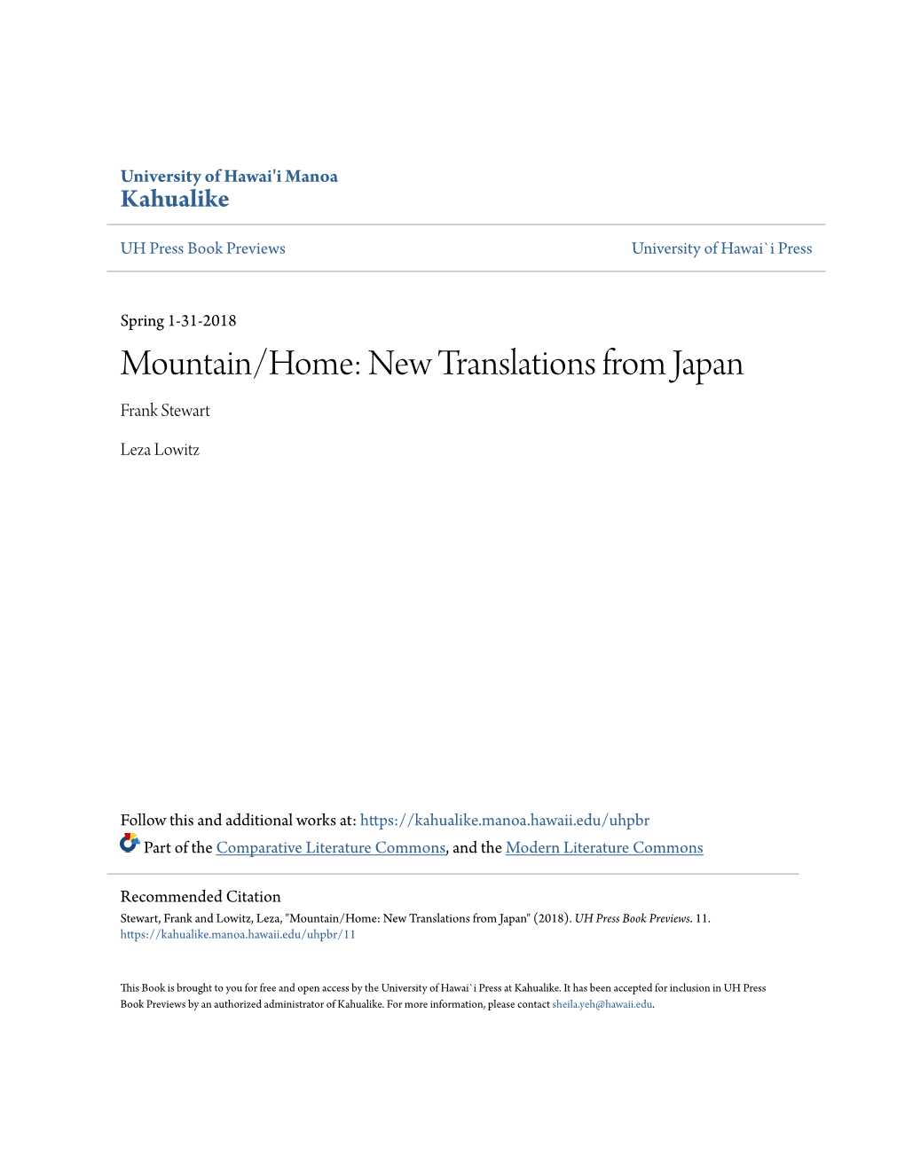 New Translations from Japan Frank Stewart