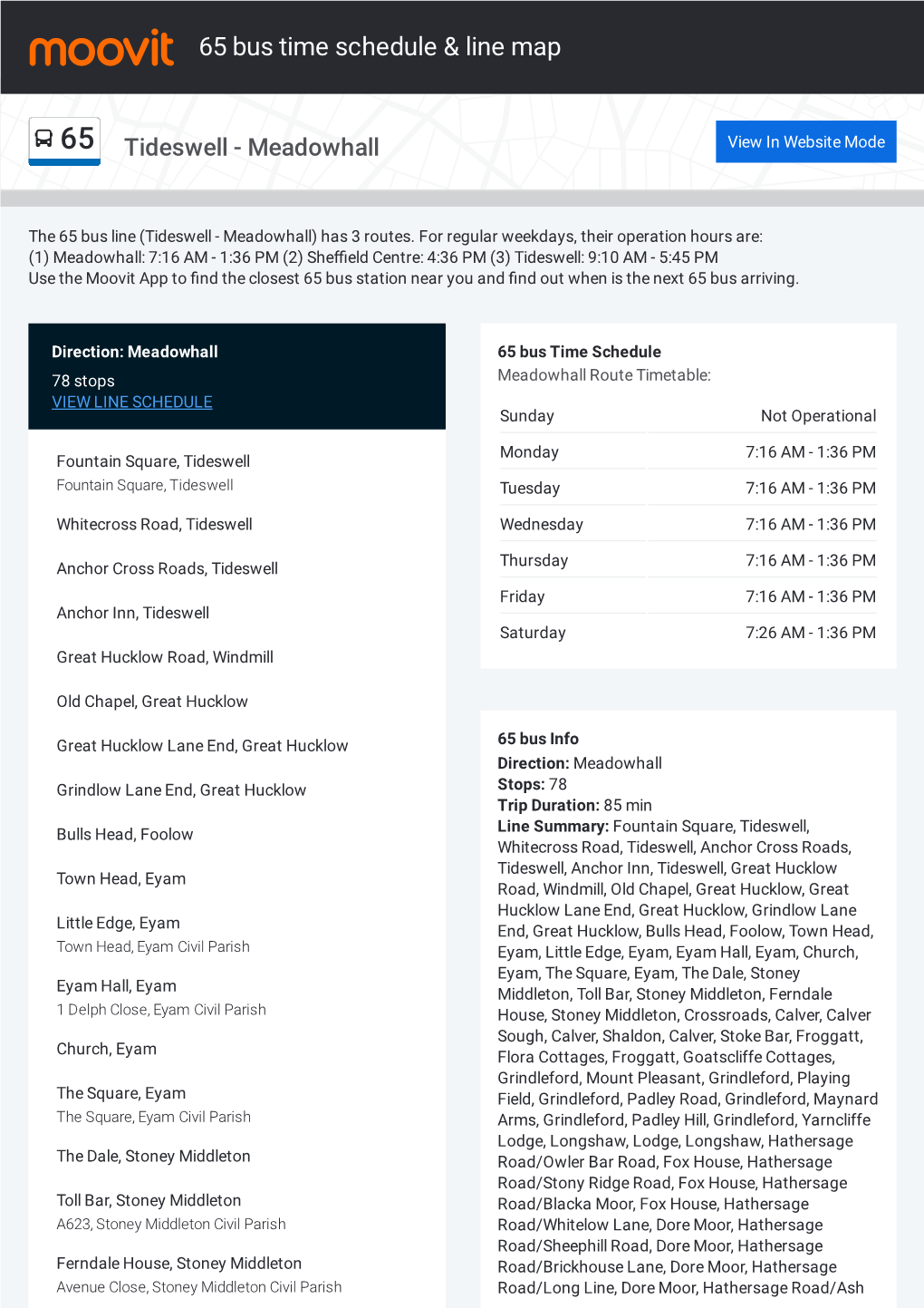 65 Bus Time Schedule & Line Route