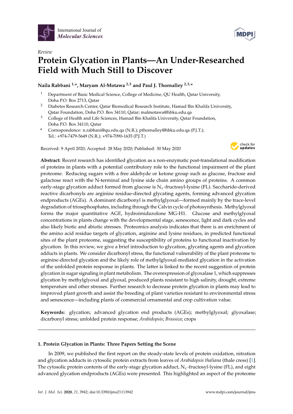 Protein Glycation in Plants—An Under-Researched Field with Much Still to Discover