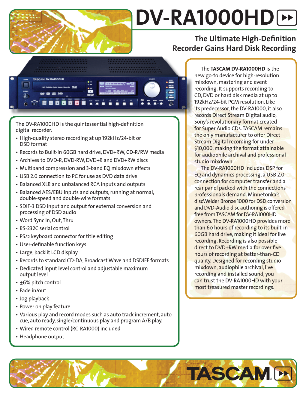 DV-RA1000HD Audio Master Recorder