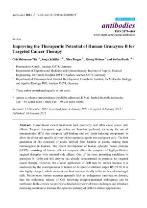 Improving the Therapeutic Potential of Human Granzyme B for Targeted Cancer Therapy