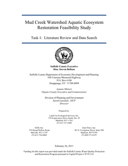 Mud Creek Watershed Aquatic Ecosystem Restoration Feasibility Study