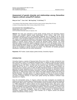 Assessment of Genetic Diversity and Relationships Among Osmanthus Fragrans Cultivars Using AFLP Markers