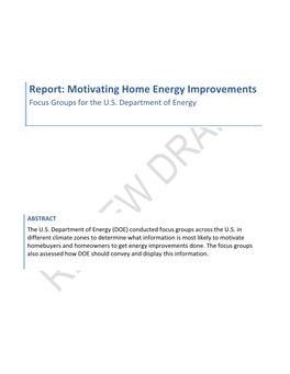 Report: Motivating Home Energy Improvements Focus Groups for the U.S