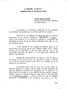 LA ARAUCAWA, DE ERCILLA, DOCUMENTO PARA LA HISTORIA DE CHILE Rafael Aguayo Puezada Pontificia Universidad Católica De Chile-Tem