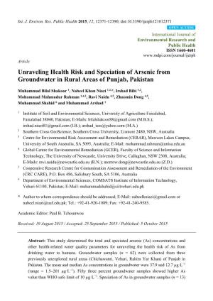Unraveling Health Risk and Speciation of Arsenic from Groundwater in Rural Areas of Punjab, Pakistan