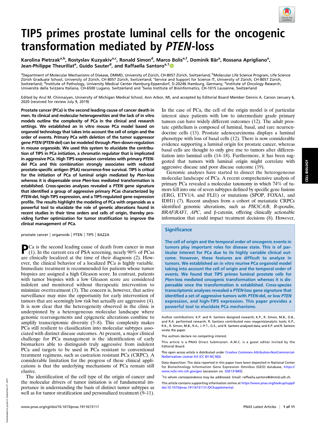 TIP5 Primes Prostate Luminal Cells for the Oncogenic Transformation Mediated by PTEN-Loss