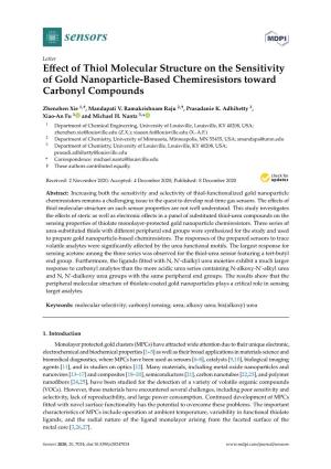 Effect of Thiol Molecular Structure on the Sensitivity of Gold Nanoparticle