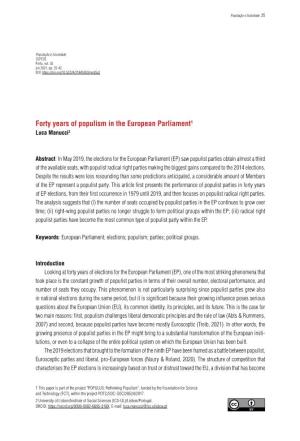 Forty Years of Populism in the European Parliament1 Luca Manucci2