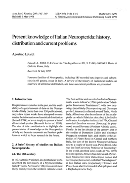 Present Knowledge of Italian Neuropterida: History, Distribution and Current Problems