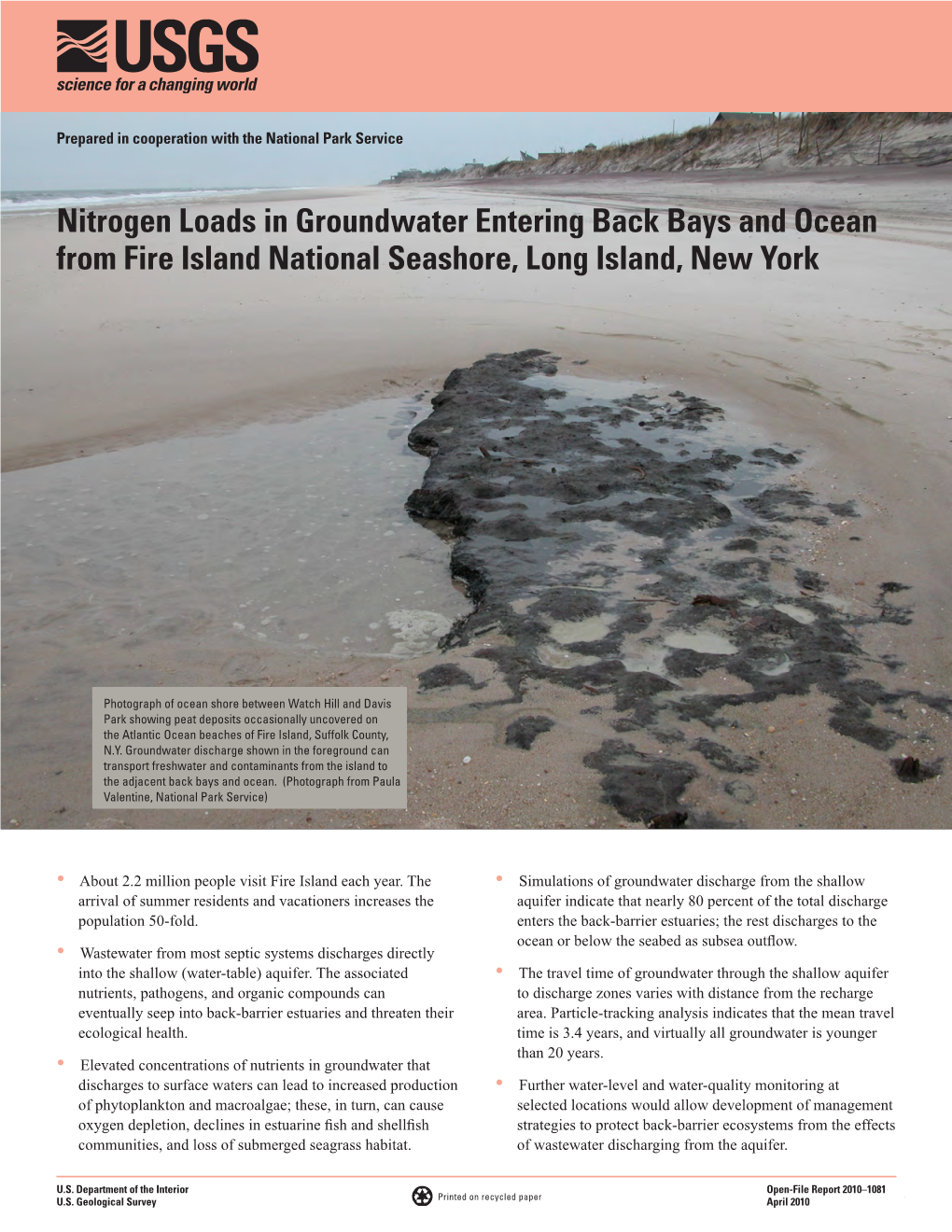 Nitrogen Loads in Groundwater Entering Back Bays and Ocean from Fire Island National Seashore, Long Island, New York