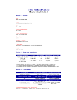 White Portland Cement Material Safety Data Sheet