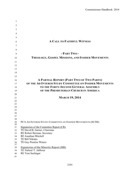 MARCH 19, 2014 22 23 24 25 26 27 28 29 PCA AD INTERIM STUDY COMMITTEE on INSIDER MOVEMENTS (SCIM) 30 31 Signatories of the Committee Report (CR) 32 TE David B