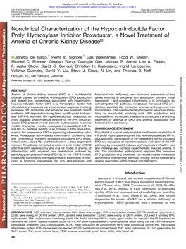 Nonclinical Characterization of the Hypoxia-Inducible Factor Prolyl Hydroxylase Inhibitor Roxadustat, a Novel Treatment of Anemia of Chronic Kidney Disease S