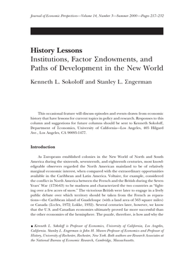 History Lessons: Institutions, Factor Endowments, and Paths Of