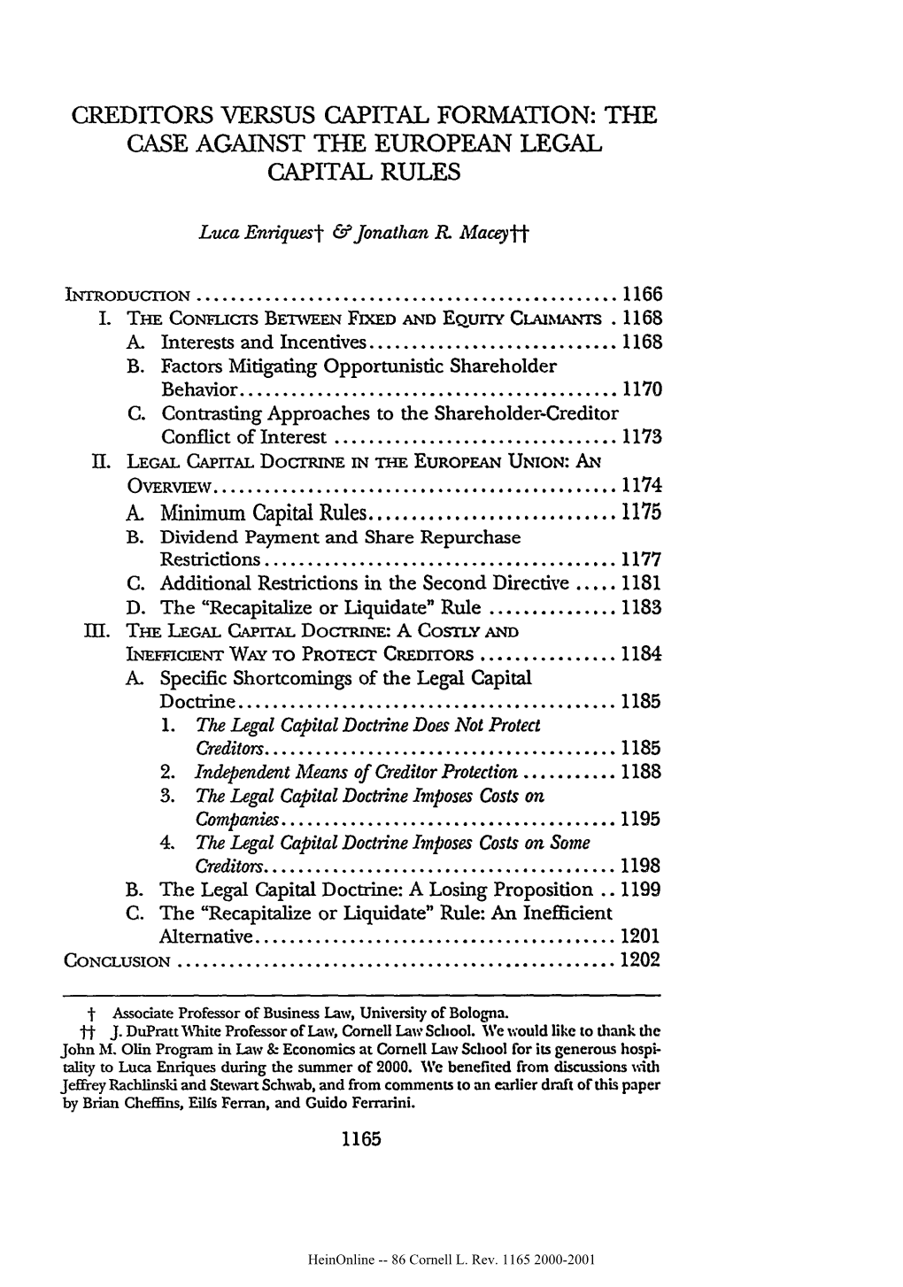 Creditors Versus Capital Formation: the Case Against the European Legal Capital Rules