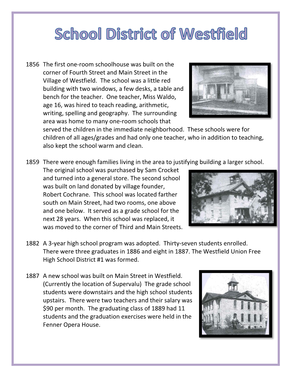 History of the School District of Westfield