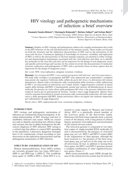 HIV Virology and Pathogenetic Mechanisms of Infection: a Brief Overview I Ence Exper