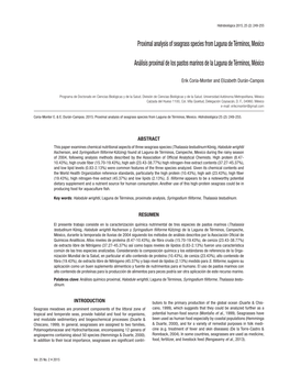 Proximal Analysis of Seagrass Species from Laguna De Términos, Mexico
