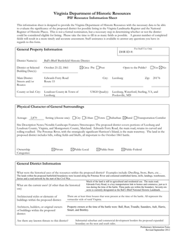 Virginia Department of Historic Resources PIF Resource Information Sheet