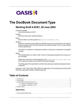 The Docbook Document Type Working Draft 4.5CR1, 29 June 2005