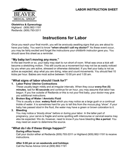 Labor Instruction Sheet