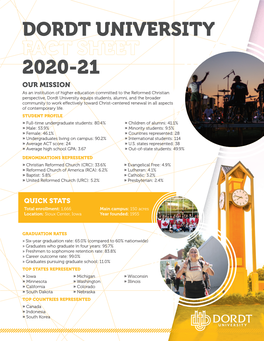 Dordt University Fact Sheet 2020-21