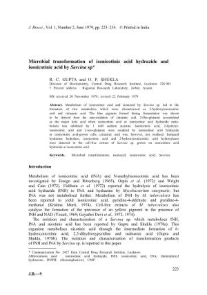 Microbial Transformation of Isonicotinic Acid Hydrazide and Isonicotinic Acid by Sarcina Sp*