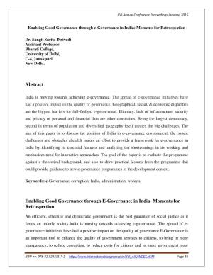 Abstract Enabling Good Governance Through E-Governance in India