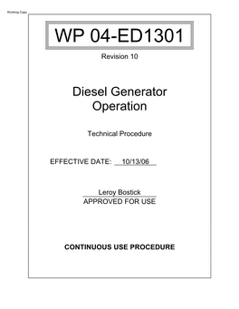 Diesel Generator Operation