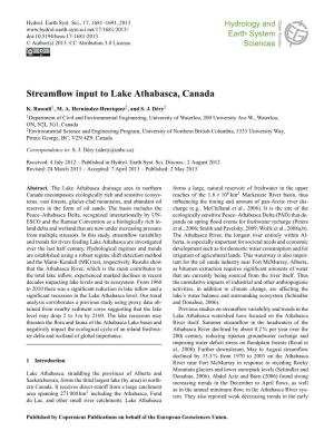 Streamflow Input to Lake Athabasca, Canada
