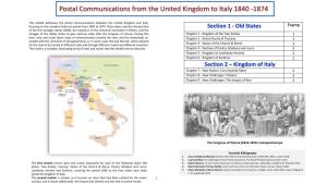 Postal Communications from the United Kingdom to Italy 1840 -1874