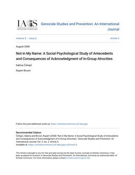 Not in My Name: a Social Psychological Study of Antecedents and Consequences of Acknowledgment of In-Group Atrocities
